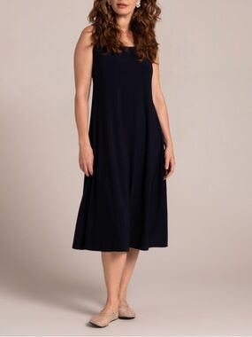 NEW Sympli Everyday Tank Dress‎ Midi Size 12 Navy Blue Office Minimalist.    L4